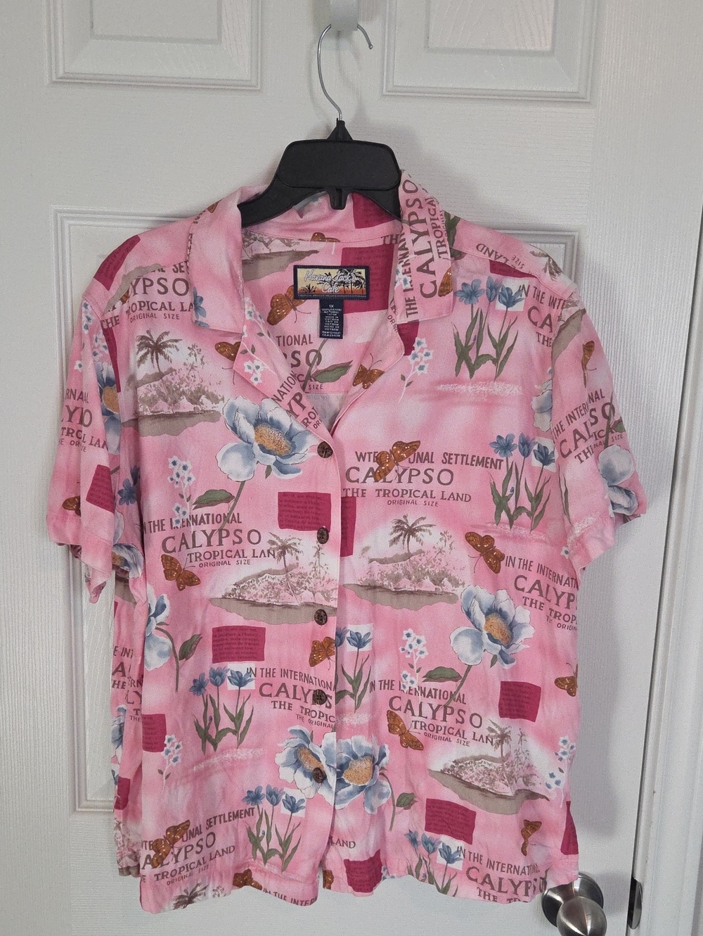 Vintage Havana Jack's Cafe Tropical Calypso Print Button-Up Shirt Plus Size 1X